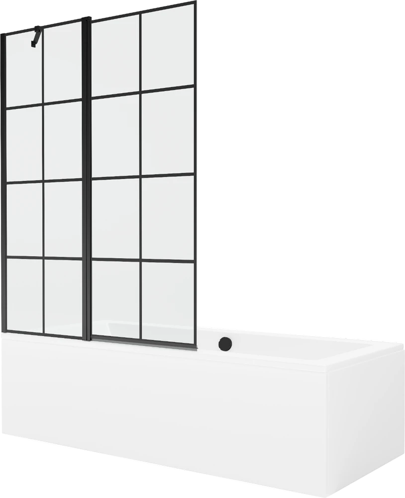 Vonia Mexen Cube su apdaila ir stiklo sienele, 180x80 cm + 120 cm, Baltas+Juodas grid