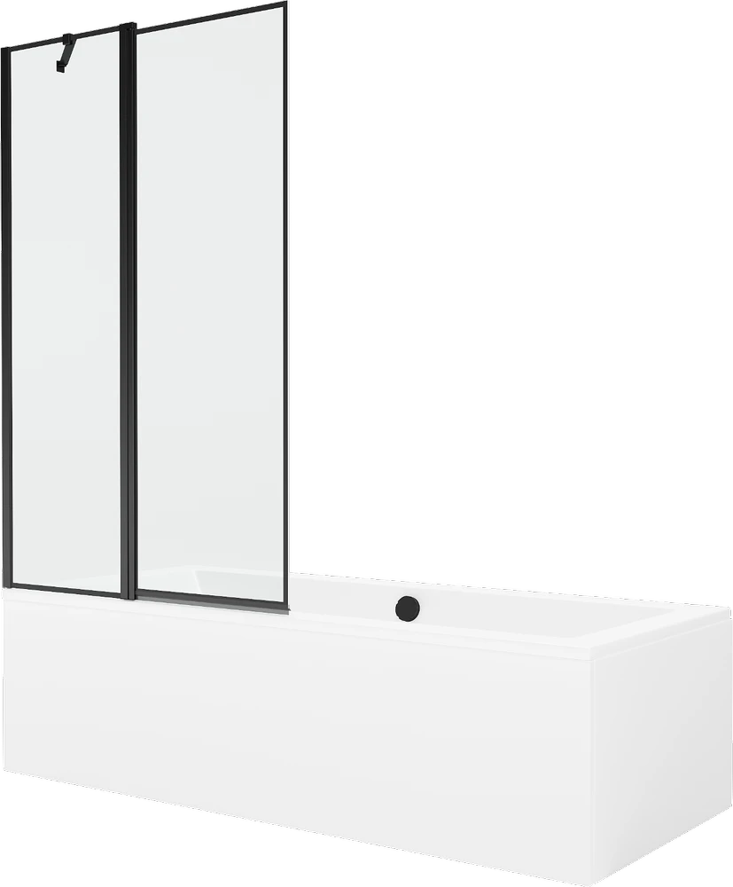 Vonia Mexen Cube su apdaila ir stiklo sienele, 170x80 cm + 100 cm, Baltas+Juodas frame