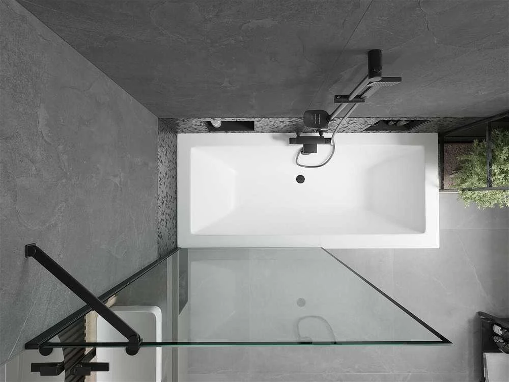 Vonia Mexen Cube su apdaila ir stiklo sienele, 180x80 cm + 100 cm, Baltas+Juodas frame