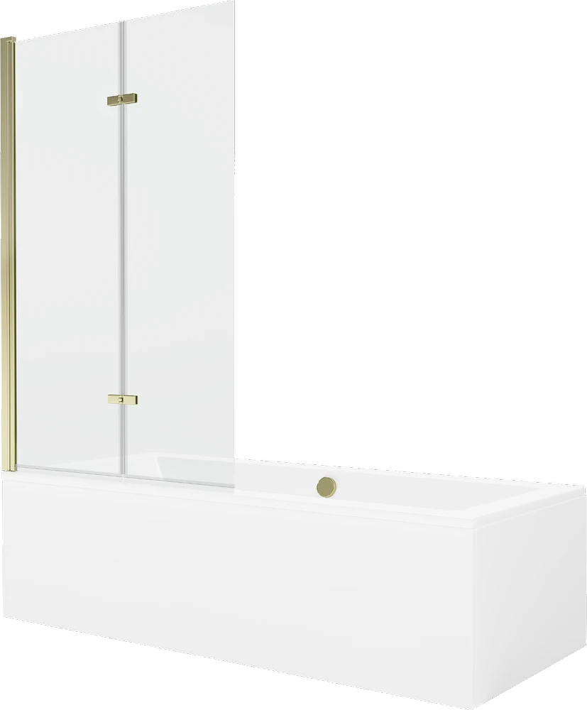 Vonia Mexen Cube su apdaila ir stiklo sienele, 170x80 cm + 100 cm (II), Baltas+Gold/Transparent