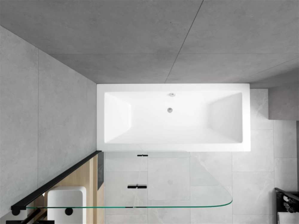 Vonia Mexen Cube su apdaila ir stiklo sienele, 180x80 cm + 80 cm, baltas+II/juodas