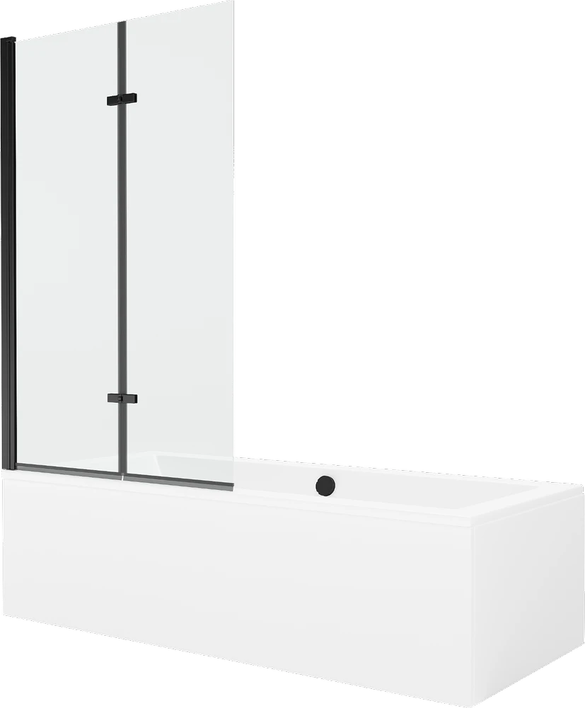 Vonia Mexen Cube su apdaila ir stiklo sienele, 170x80 cm + 100 cm (II), Baltas+Juodas/Transparent