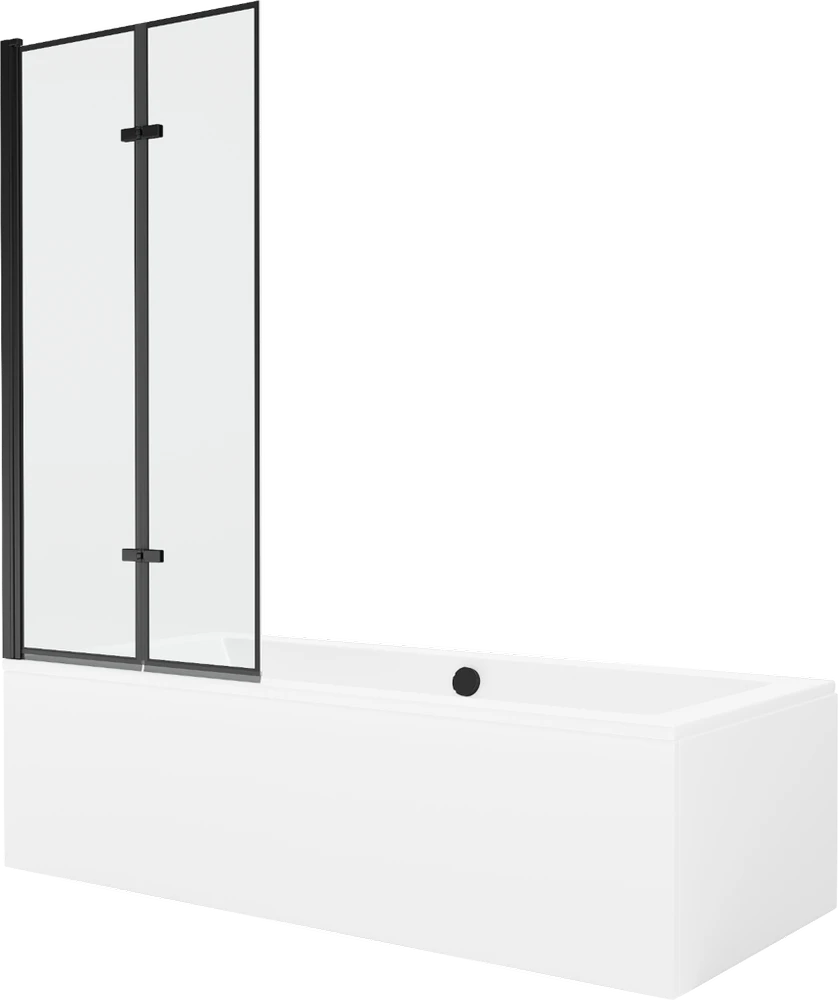 Vonia Mexen Cube su apdaila ir stiklo sienele, 180x80 cm + 80 cm (II), Baltas+Juodas frame