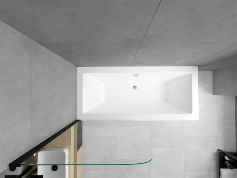 Vonia Mexen Cube su apdaila ir stiklo sienele, 170x80 cm + 70 cm, baltas+I/swing/juodas