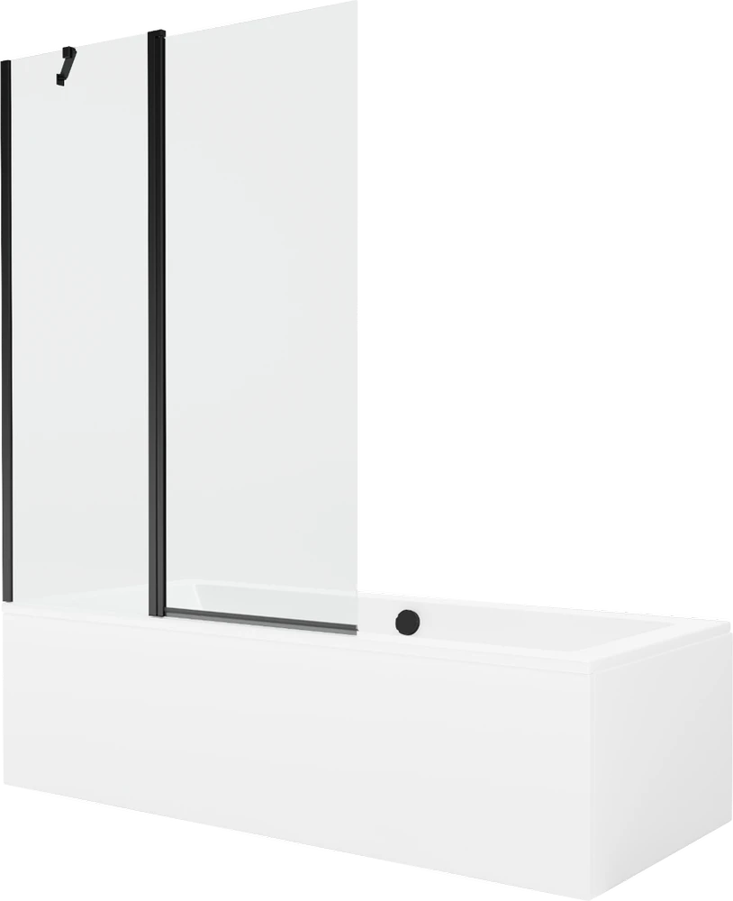 Vonia Mexen Cube su apdaila ir stiklo sienele, 170x80 cm + 120 cm, Baltas+Juodas/Transparent