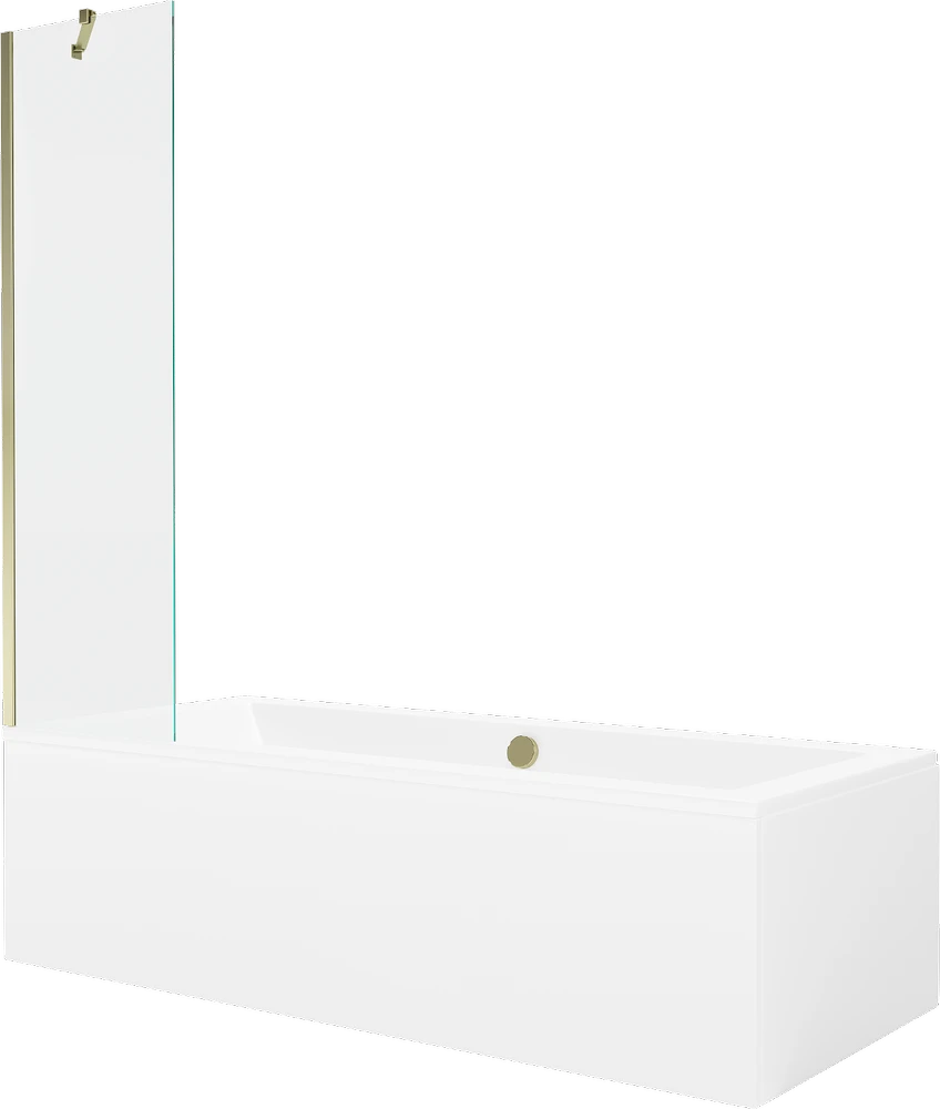 Vonia Mexen Cube su apdaila ir stiklo sienele, 170x80 cm + 50 cm, Baltas+Gold/Transparent