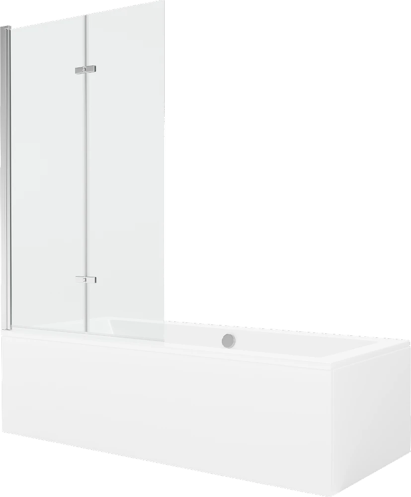 Vonia Mexen Cube su apdaila ir stiklo sienele, 170x80 cm + 100 cm (II), Baltas+Chrome/Transparent