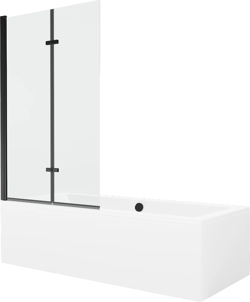 Vonia Mexen Cube su apdaila ir stiklo sienele, 180x80 cm + 100 cm (II), Baltas+Juodas/Transparent