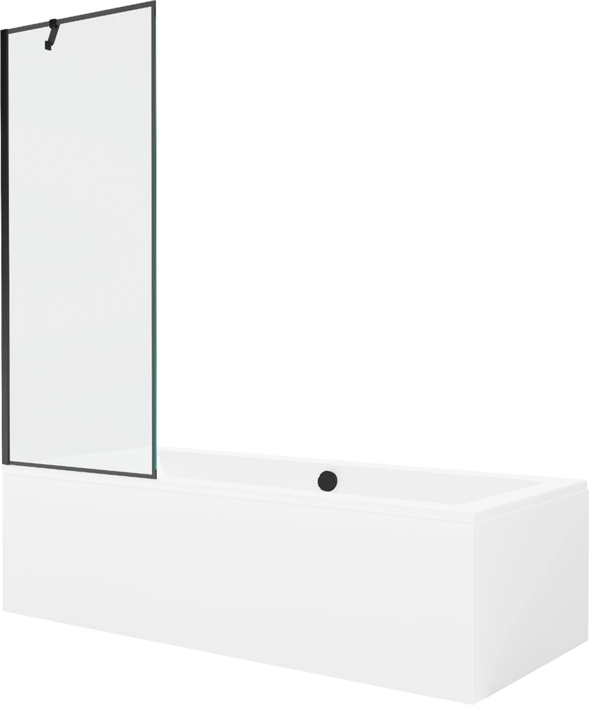 Vonia Mexen Cube su apdaila ir stiklo sienele, 180x80 cm + 70 cm, Baltas+Juodas frame