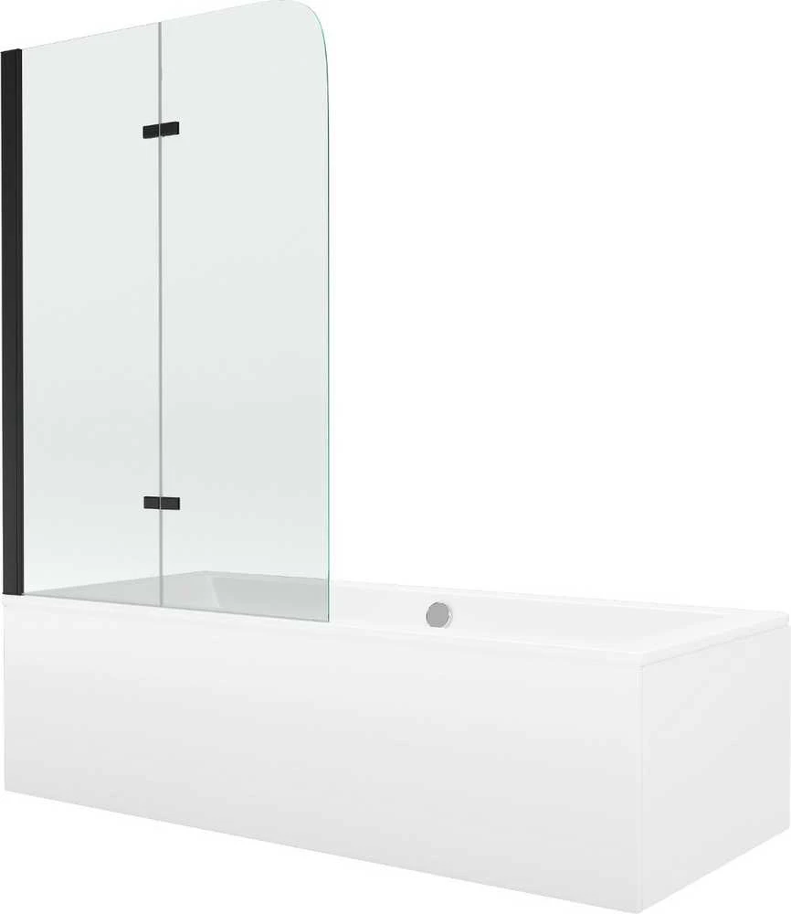 Vonia Mexen Cube su apdaila ir stiklo sienele, 180x80 cm + 100 cm, baltas+II/juodas