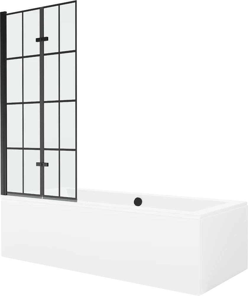Vonia Mexen Cube su apdaila ir stiklo sienele, 180x80 cm + 80 cm (II), Baltas+Juodas grid