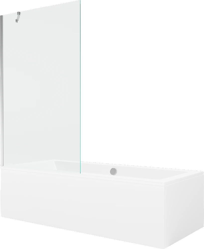 Vonia Mexen Cube su apdaila ir stiklo sienele, 170x80 cm + 100 cm, Baltas+Chrome/Transparent