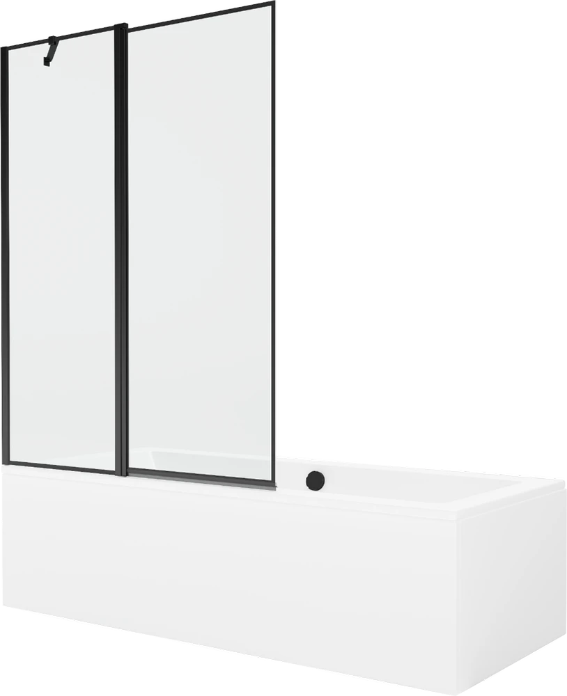 Vonia Mexen Cube su apdaila ir stiklo sienele, 180x80 cm + 120 cm, Baltas+Juodas frame