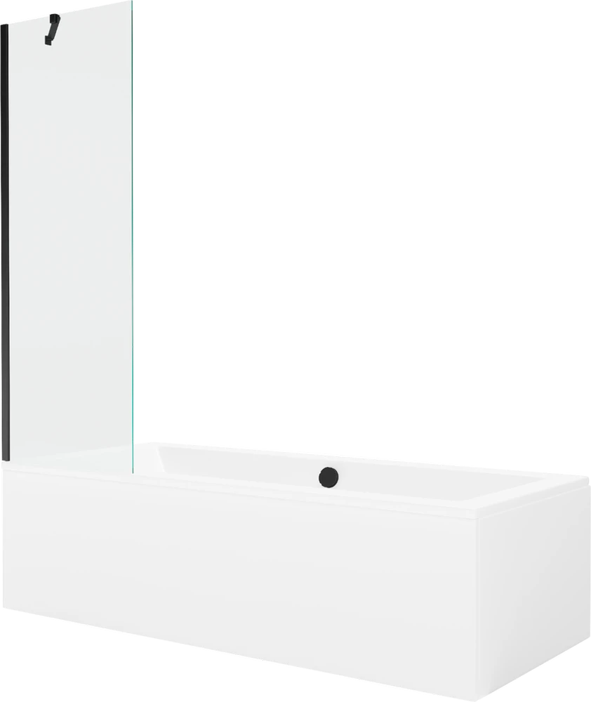 Vonia Mexen Cube su apdaila ir stiklo sienele, 170x80 cm + 60 cm, Baltas+Juodas/Transparent