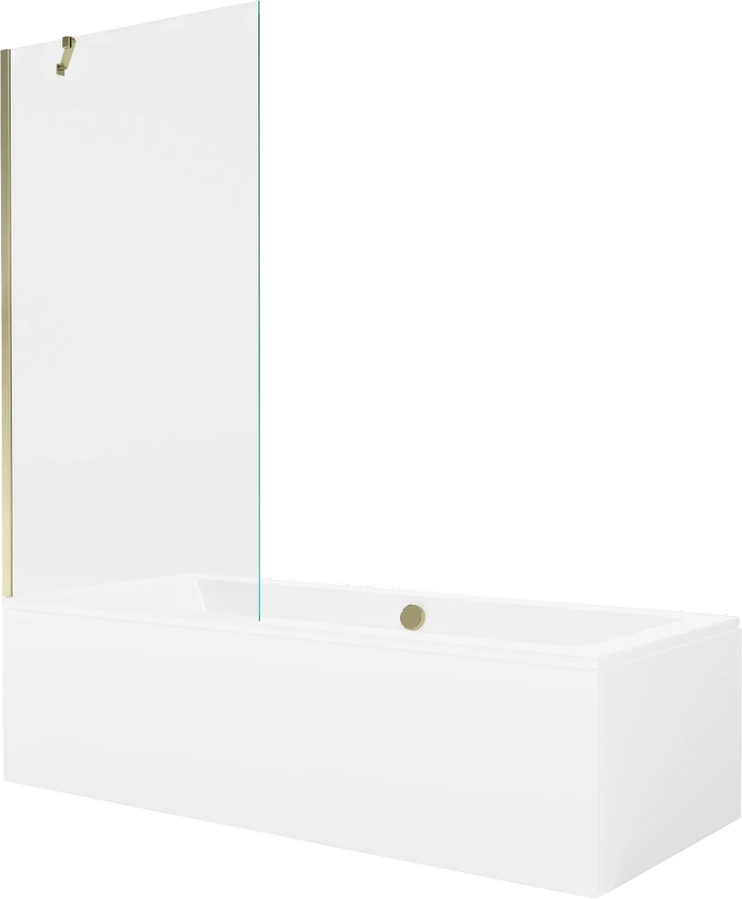 Vonia Mexen Cube su apdaila ir stiklo sienele, 180x80 cm + 90 cm, Baltas+Gold/Transparent