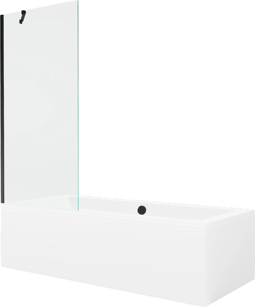 Vonia Mexen Cube su apdaila ir stiklo sienele, 170x80 cm + 80 cm, Baltas+Juodas/Transparent