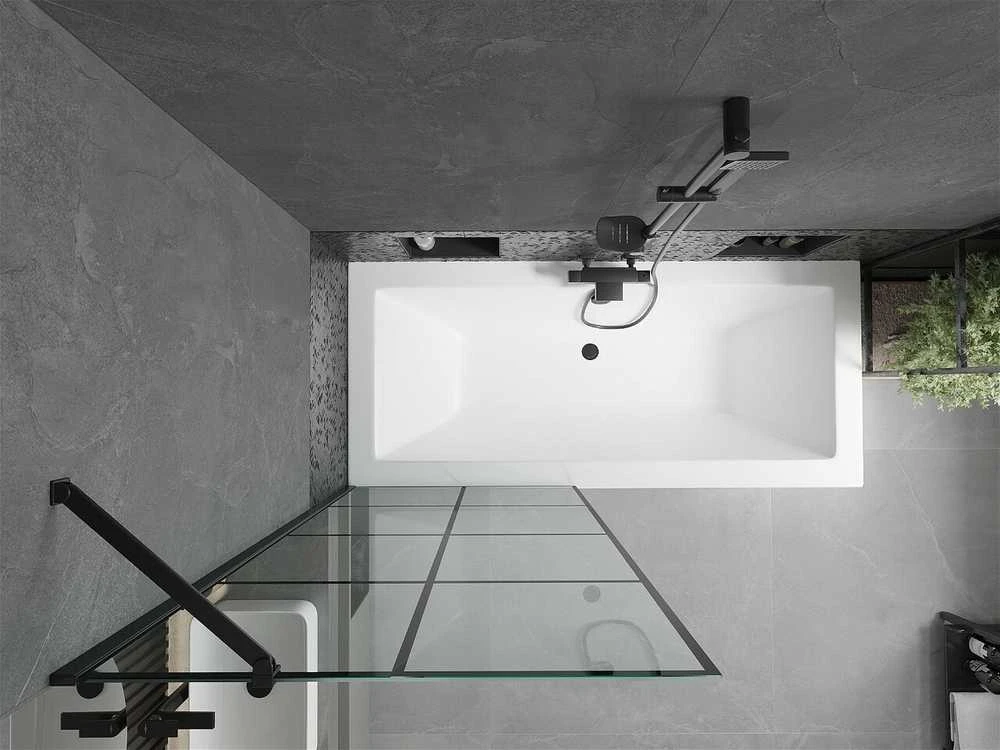 Vonia Mexen Cube su apdaila ir stiklo sienele, 180x80 cm + 80 cm, Baltas+Juodas grid