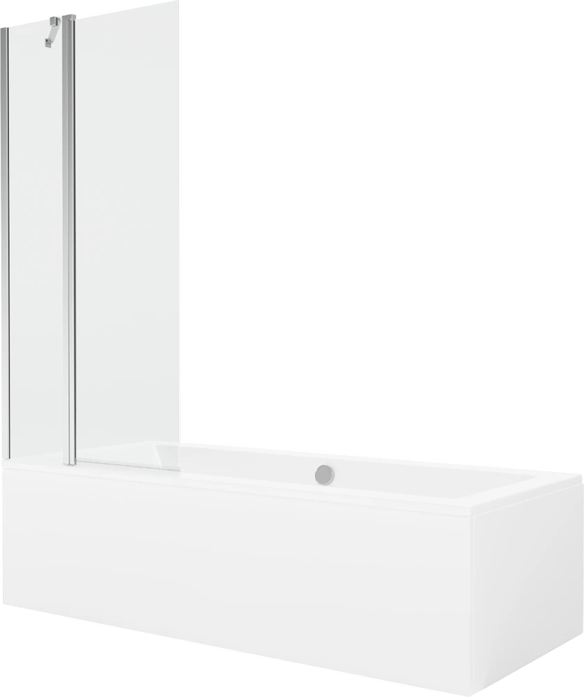 Vonia Mexen Cube su apdaila ir stiklo sienele, 170x80 cm + 80 cm, Baltas+Chrome/Transparent