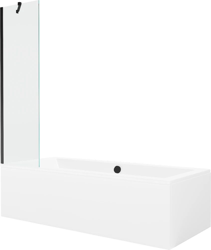 Vonia Mexen Cube su apdaila ir stiklo sienele, 180x80 cm + 50 cm, Baltas+Juodas/Transparent