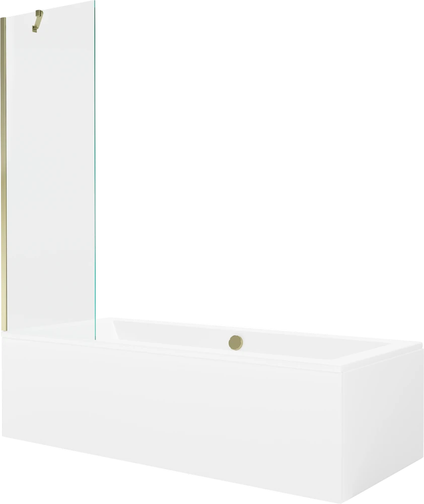 Vonia Mexen Cube su apdaila ir stiklo sienele, 170x80 cm + 60 cm, Baltas+Gold/Transparent