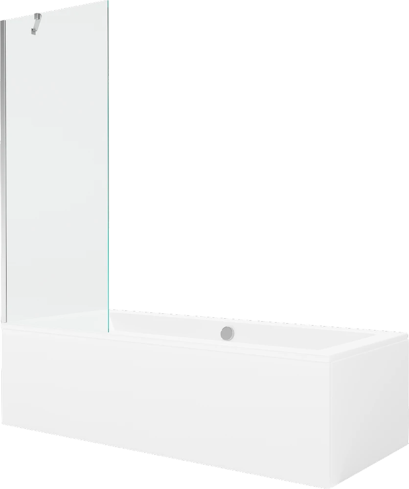 Vonia Mexen Cube su apdaila ir stiklo sienele, 180x80 cm + 70 cm, Baltas+Chrome/Transparent
