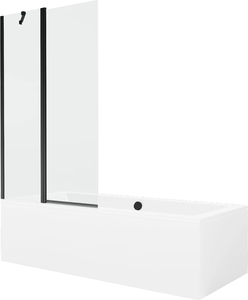 Vonia Mexen Cube su apdaila ir stiklo sienele, 170x80 cm + 100 cm, Baltas+Juodas/Transparent