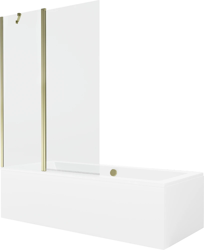 Vonia Mexen Cube su apdaila ir stiklo sienele, 180x80 cm + 120 cm, Baltas+Gold/Transparent