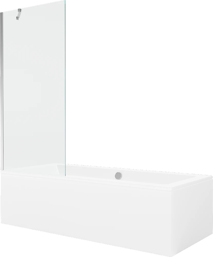 Vonia Mexen Cube su apdaila ir stiklo sienele, 170x80 cm + 80 cm, Baltas+Chrome/Transparent