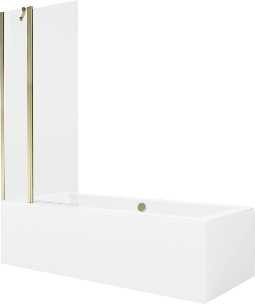 Vonia Mexen Cube su apdaila ir stiklo sienele, 180x80 cm + 80 cm, Baltas+Gold/Transparent