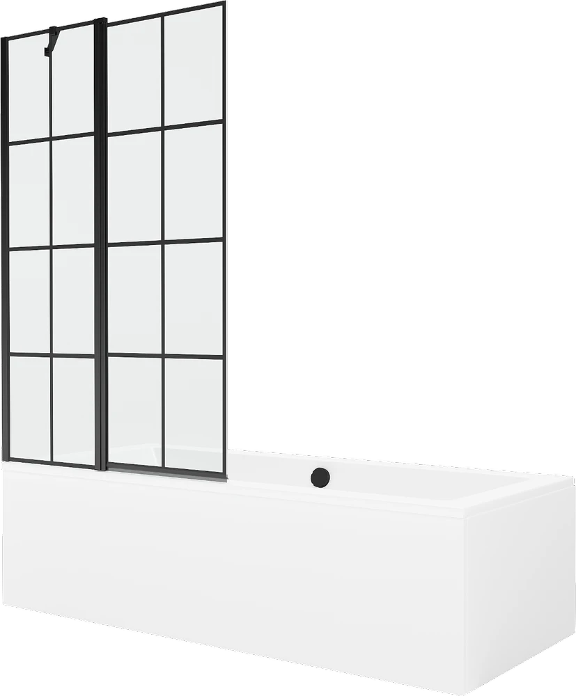Vonia Mexen Cube su apdaila ir stiklo sienele, 180x80 cm + 100 cm, Baltas+Juodas grid