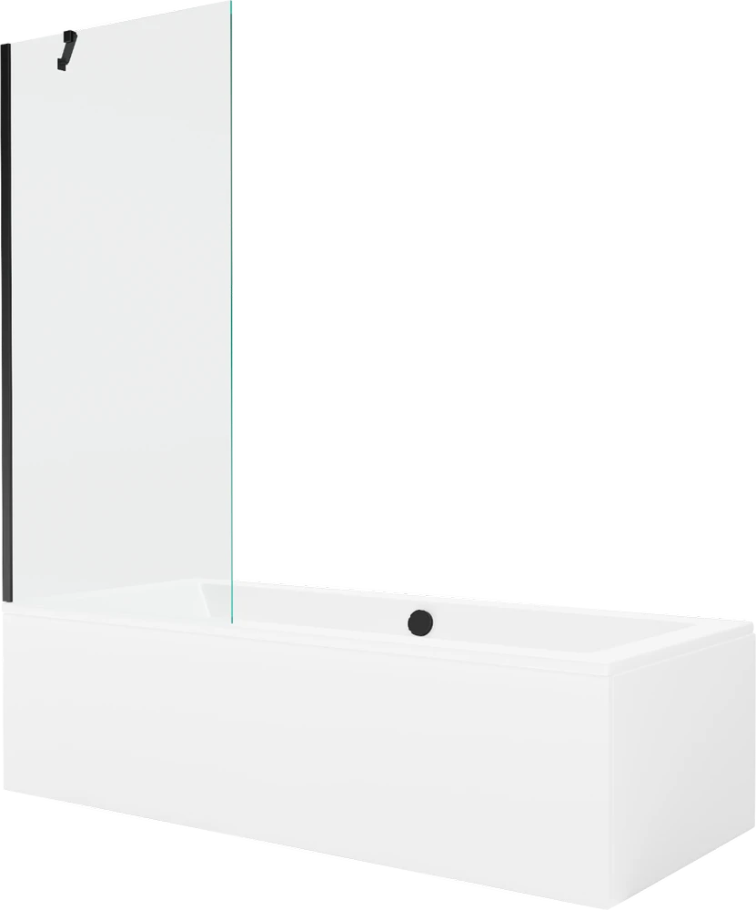 Vonia Mexen Cube su apdaila ir stiklo sienele, 180x80 cm + 80 cm, Baltas+Juodas/Transparent