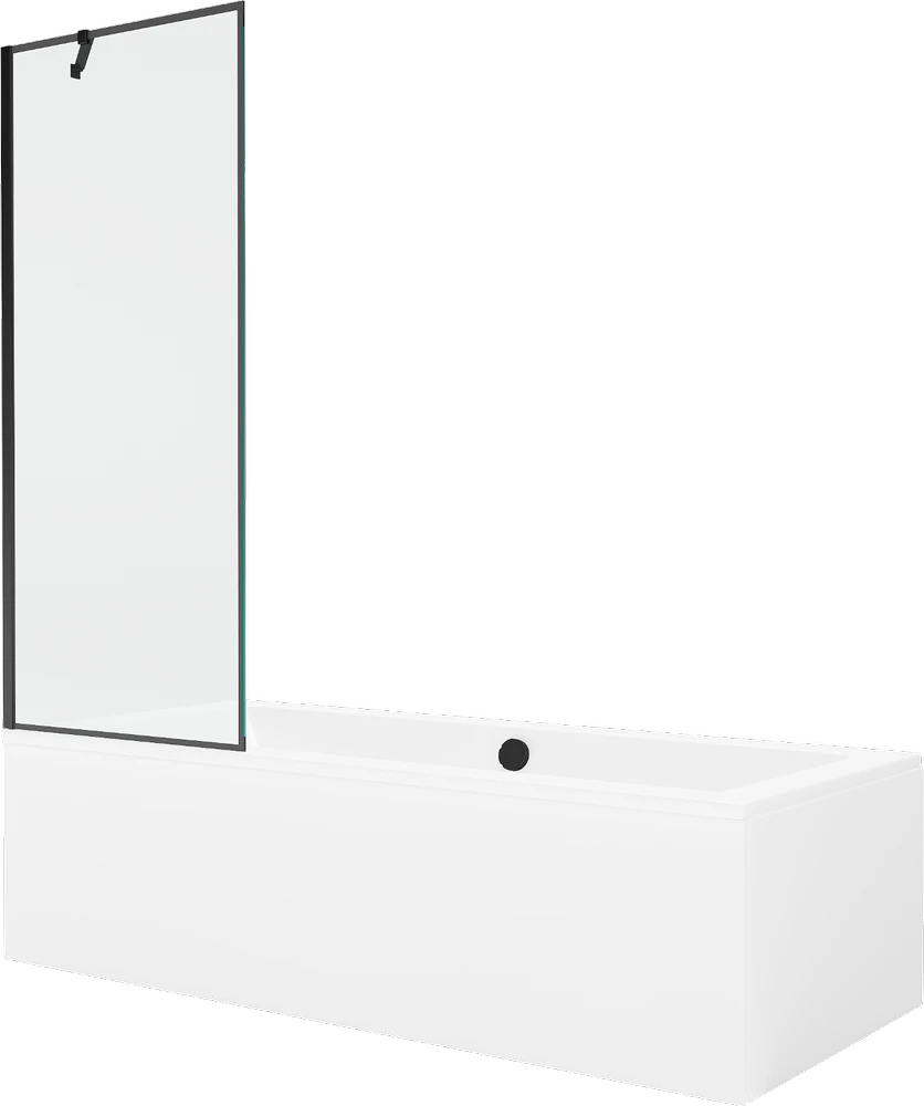 Vonia Mexen Cube su apdaila ir stiklo sienele, 170x80 cm + 70 cm, Baltas+Juodas frame