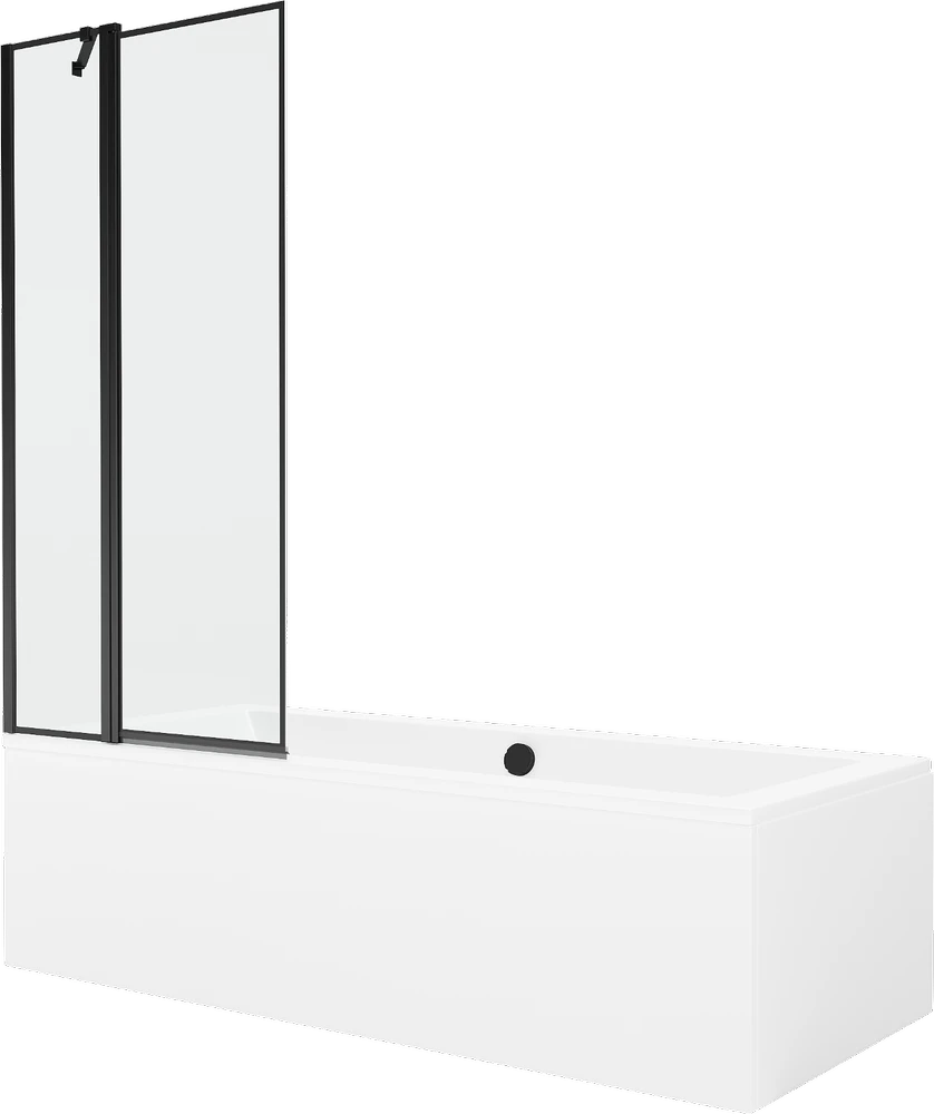 Vonia Mexen Cube su apdaila ir stiklo sienele, 180x80 cm + 80 cm, Baltas+Juodas frame