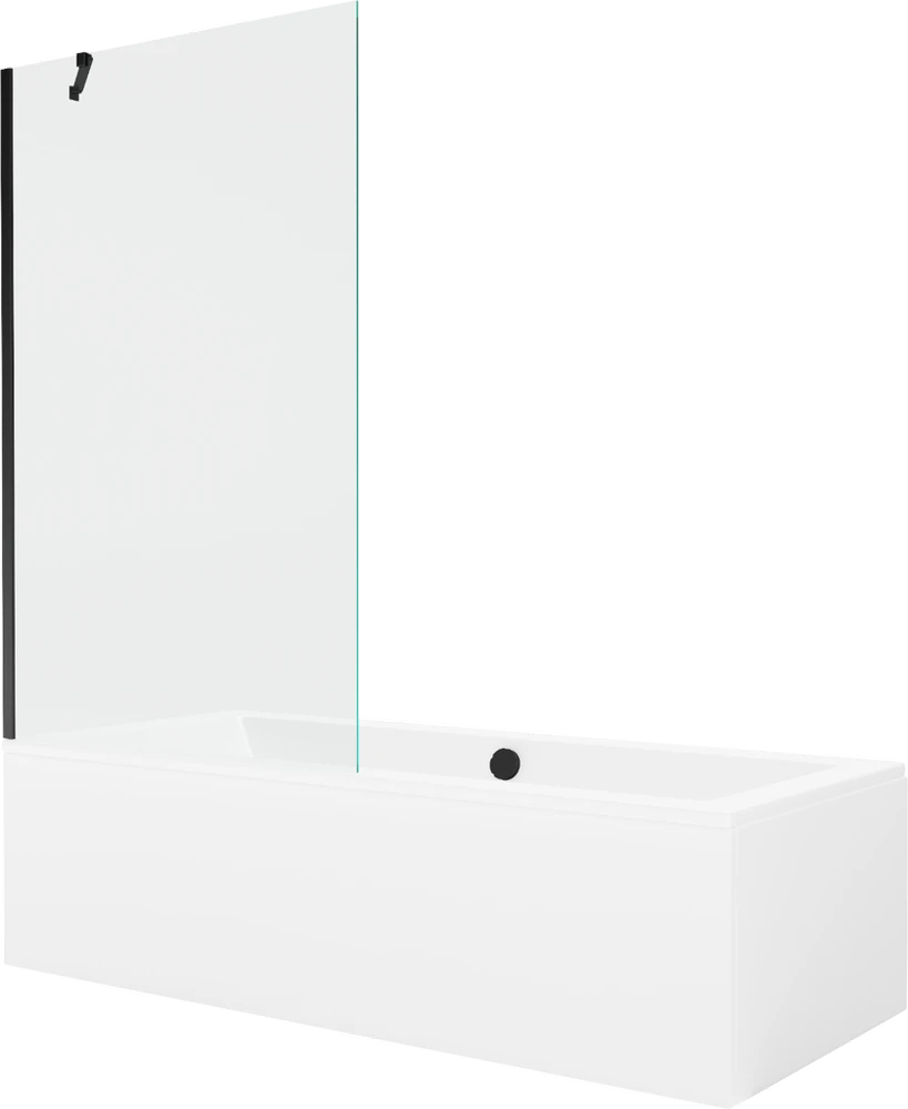 Vonia Mexen Cube su apdaila ir stiklo sienele, 180x80 cm + 100 cm, Baltas+Juodas/Transparent