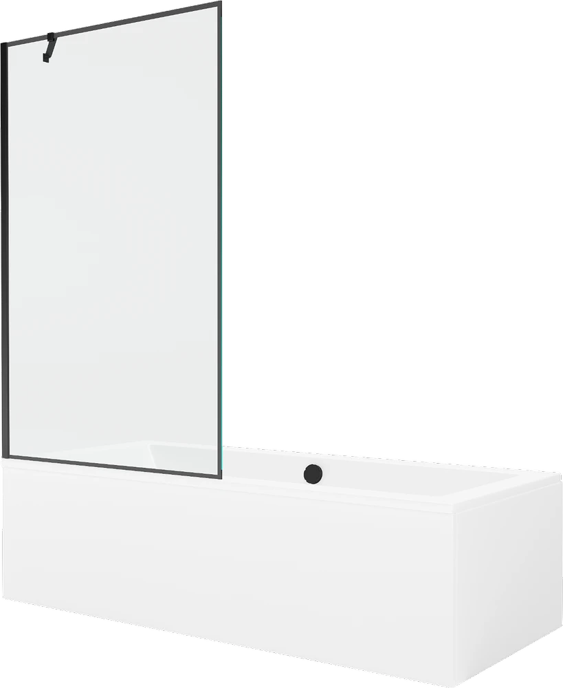 Vonia Mexen Cube su apdaila ir stiklo sienele, 180x80 cm + 100 cm, Baltas+Juodas frame
