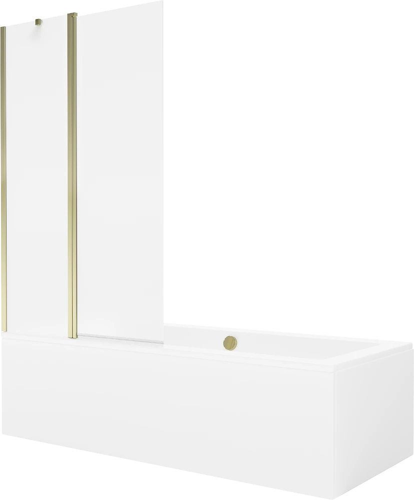 Vonia Mexen Cube su apdaila ir stiklo sienele, 180x80 cm + 100 cm, Baltas+Gold/Transparent