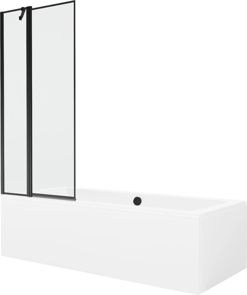Vonia Mexen Cube su apdaila ir stiklo sienele, 170x80 cm + 80 cm, Baltas+Juodas frame