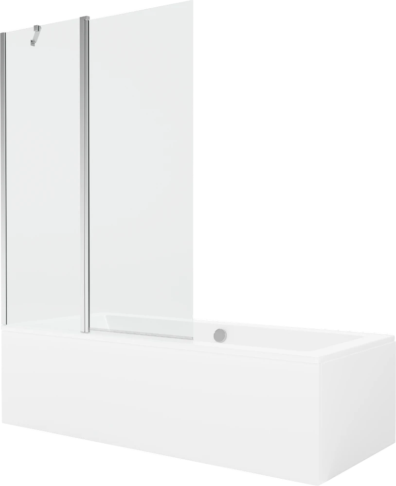 Vonia Mexen Cube su apdaila ir stiklo sienele, 180x80 cm + 120 cm, Baltas+Chrome/Transparent