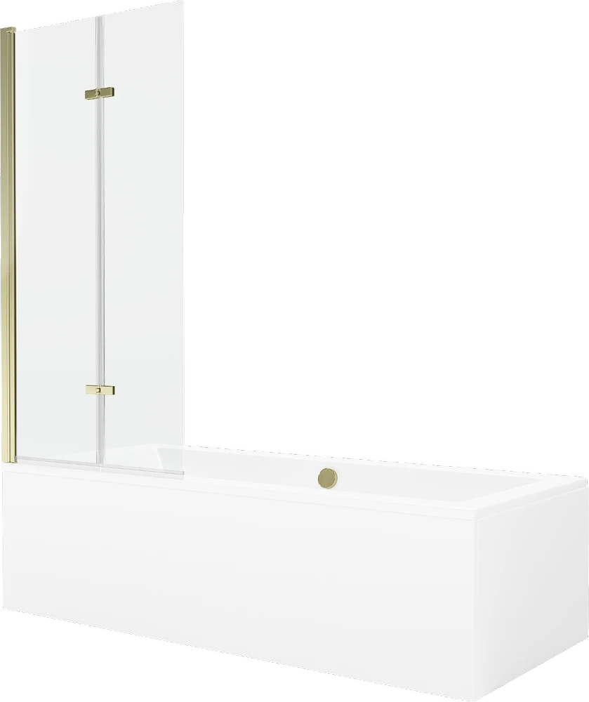 Vonia Mexen Cube su apdaila ir stiklo sienele, 170x80 cm + 80 cm (II), Baltas+Gold/Transparent