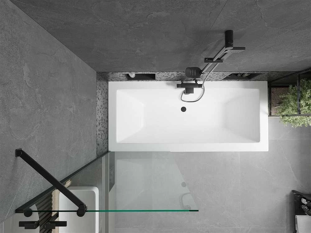 Vonia Mexen Cube su apdaila ir stiklo sienele, 170x80 cm + 70 cm, Baltas+Juodas/Transparent
