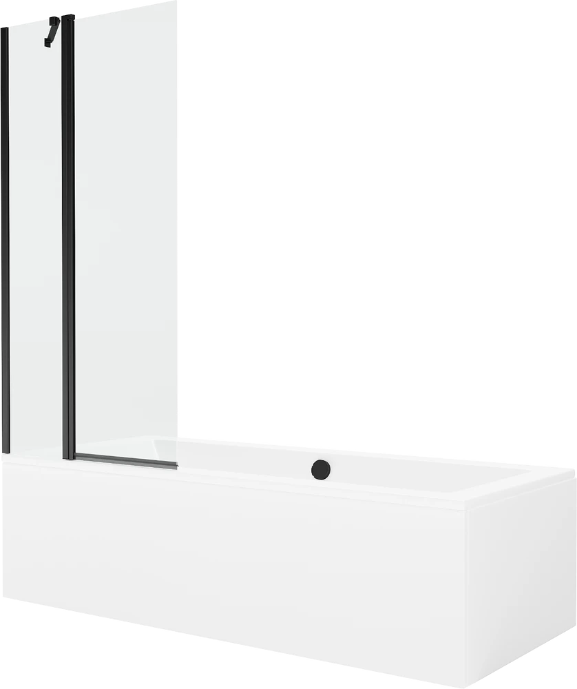 Vonia Mexen Cube su apdaila ir stiklo sienele, 180x80 cm + 80 cm, Baltas+Juodas/Transparent
