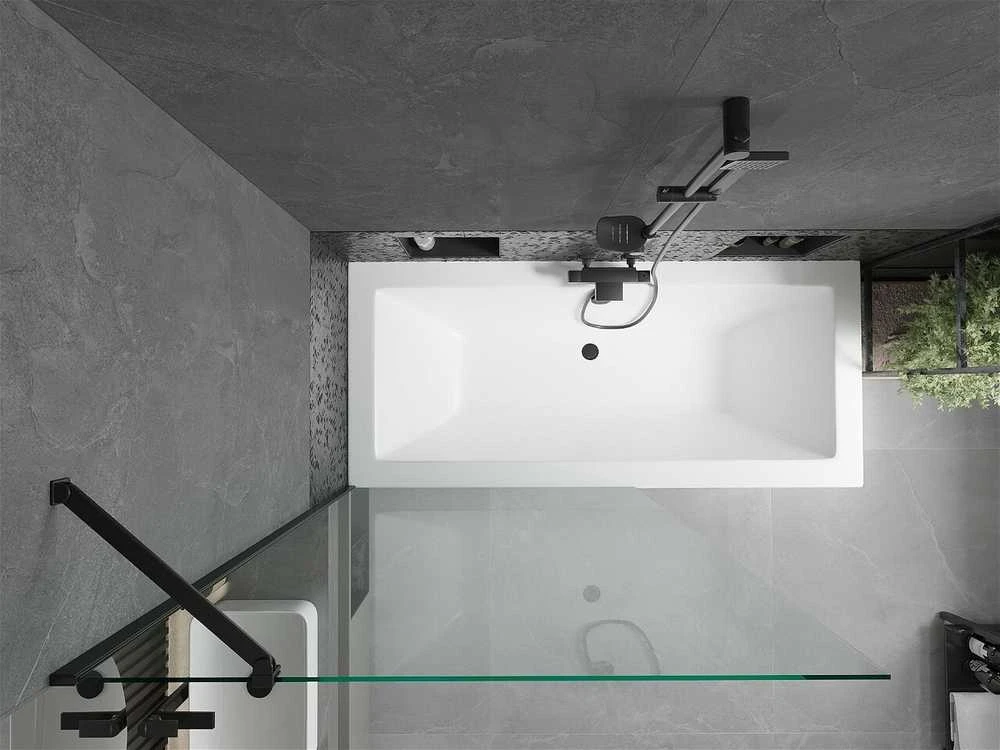 Vonia Mexen Cube su apdaila ir stiklo sienele, 170x80 cm + 100 cm, Baltas+Juodas/Transparent