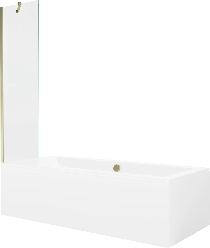 Vonia Mexen Cube su apdaila ir stiklo sienele, 180x80 cm + 50 cm, Baltas+Gold/Transparent