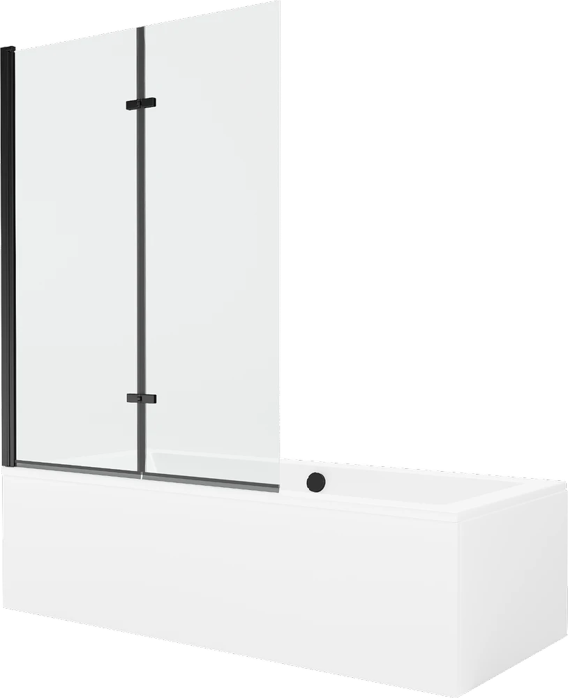 Vonia Mexen Cube su apdaila ir stiklo sienele, 170x80 cm + 120 cm (II), Baltas+Juodas/Transparent