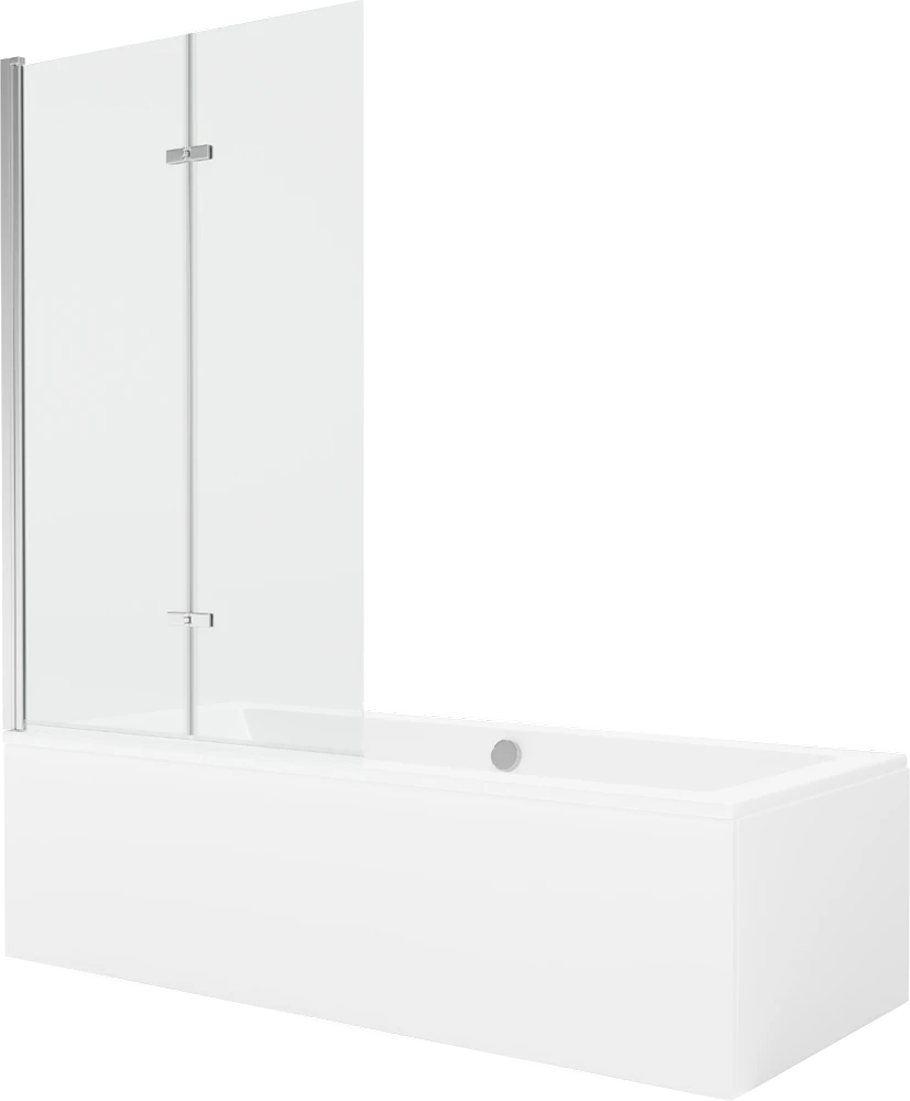 Vonia Mexen Cube su apdaila ir stiklo sienele, 180x80 cm + 100 cm (II), Baltas+Chrome/Transparent