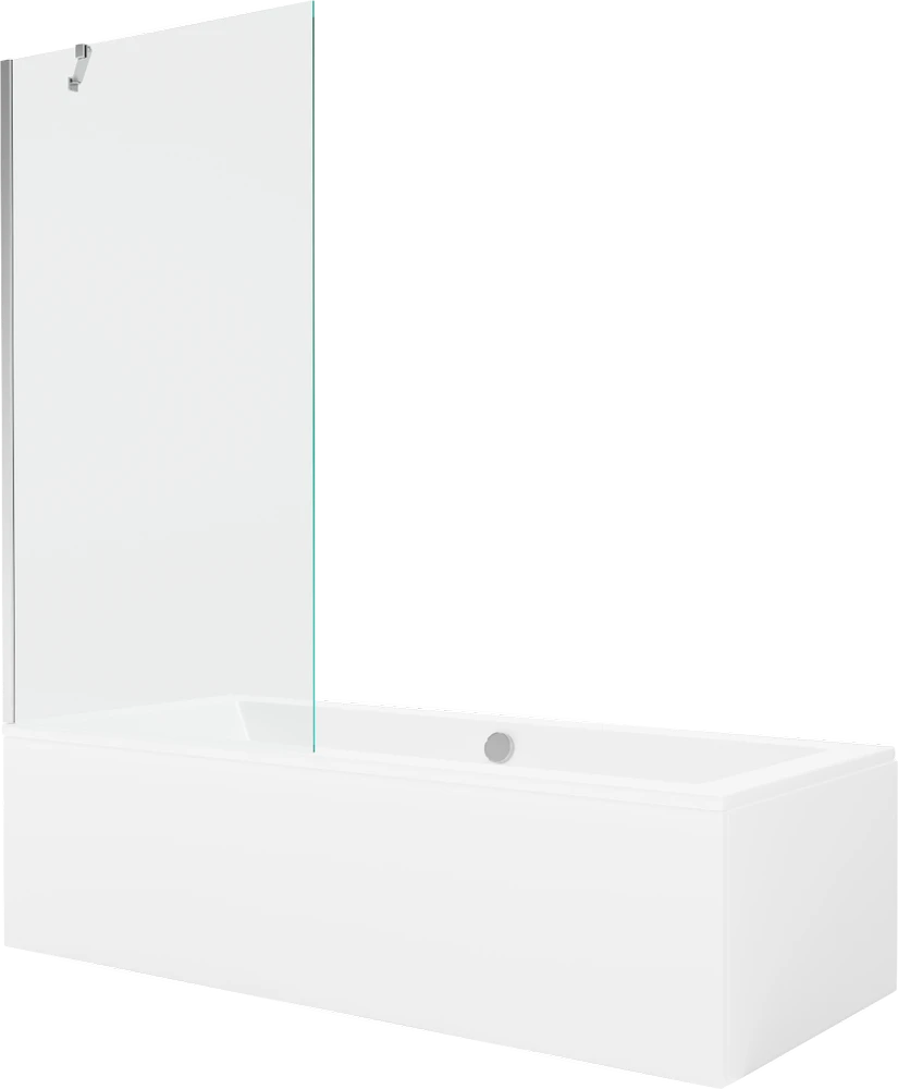 Vonia Mexen Cube su apdaila ir stiklo sienele, 170x80 cm + 90 cm, Baltas+Chrome/Transparent