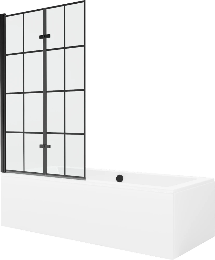 Vonia Mexen Cube su apdaila ir stiklo sienele, 180x80 cm + 100 cm (II), Baltas+Juodas grid