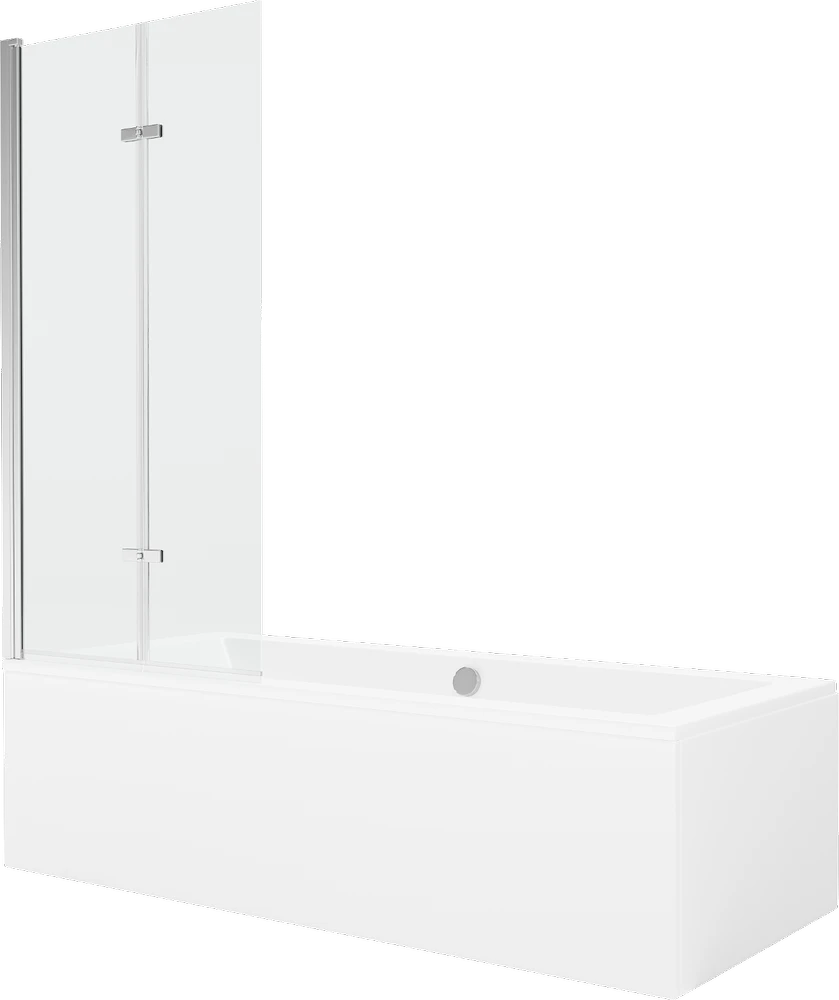 Vonia Mexen Cube su apdaila ir stiklo sienele, 180x80 cm + 80 cm (II), Baltas+Chrome/Transparent