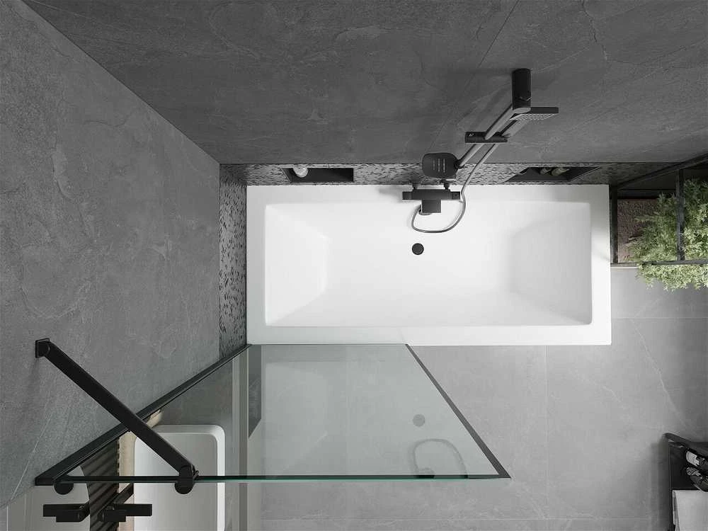 Vonia Mexen Cube su apdaila ir stiklo sienele, 170x80 cm + 80 cm, Baltas+Juodas frame