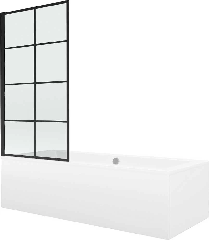 Vonia Mexen Cube su apdaila ir stiklo sienele, 180x80 cm + 80 cm, baltas+I/swing/juodas grid